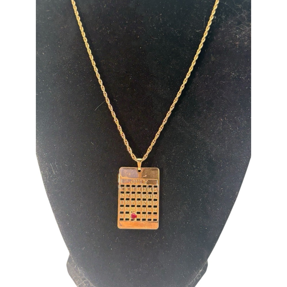 Vintage Avon Gold Tone Red Rhinestone Marker July 29th Birthday 18" Necklace
